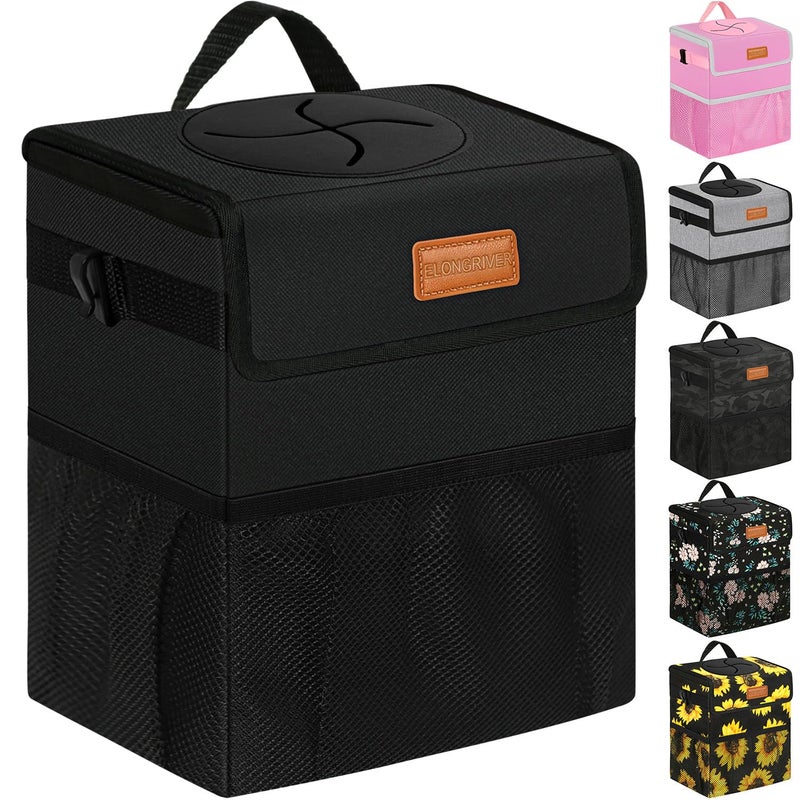 ELONGRIVER Car Trash Can Bin for Back Seat Leak Proof  Cute Car Trash Bag Hanging  Vehicle Trash Can for SUV Truck Van  Automotive Garbage Cans Front Seat Black - Image 1